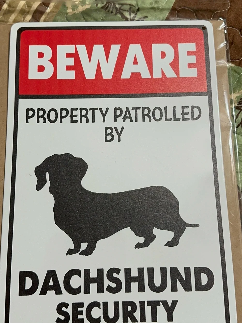 Beware Dachshund Security Wall Sign - Black & Red